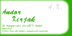 andor kirjak business card